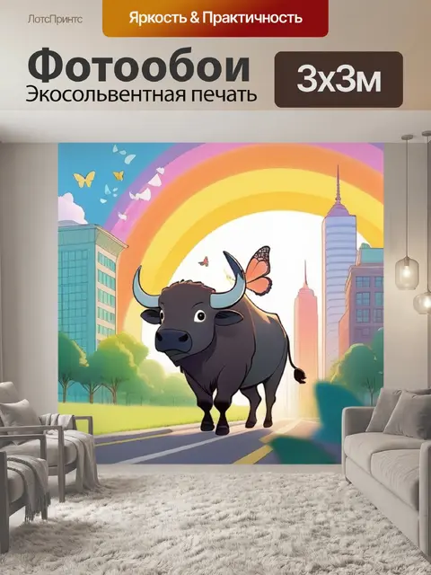 Фотообои буйвол в городе