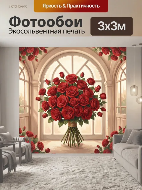 Фотообои Букет красных роз у арки