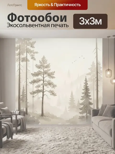 Фотообои Туманный лес с соснами