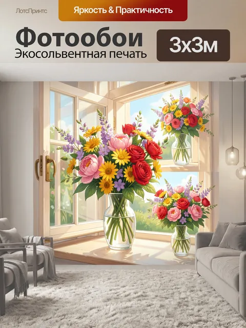 Фотообои Цветочные букеты у распахнутого окна