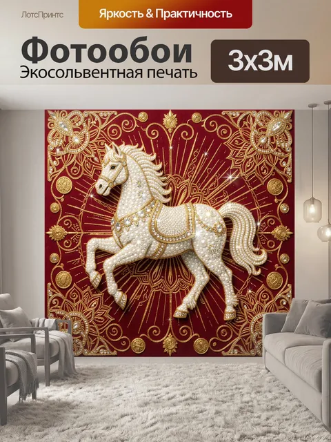 Фотообои Белая лошадь в золотом декоре