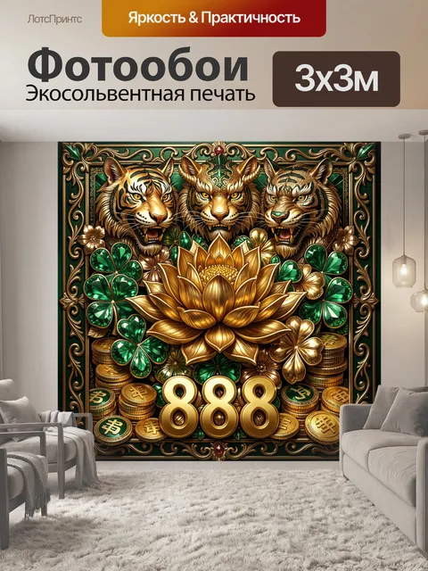 Фотообои Три тигра и лотос