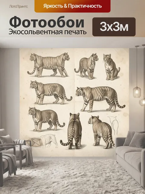 Фотообои Старинные иллюстрации тигров