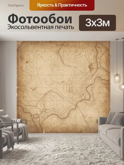 Фотообои Винтажная карта с контурными линиями