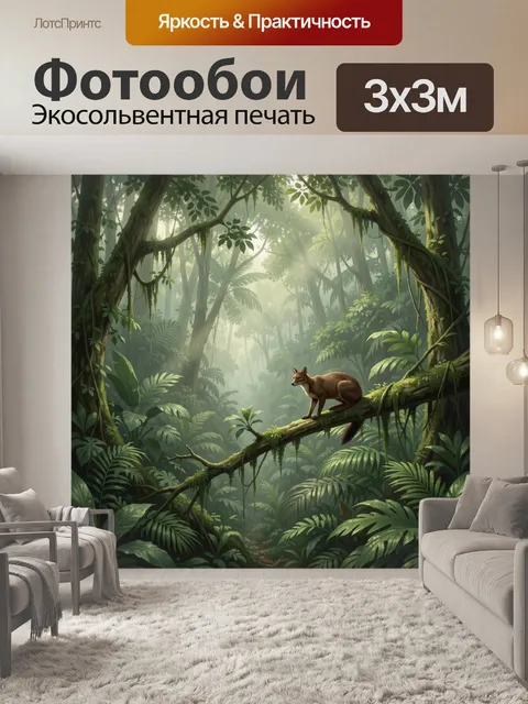 Фотообои Лис в тропических джунглях на ветке