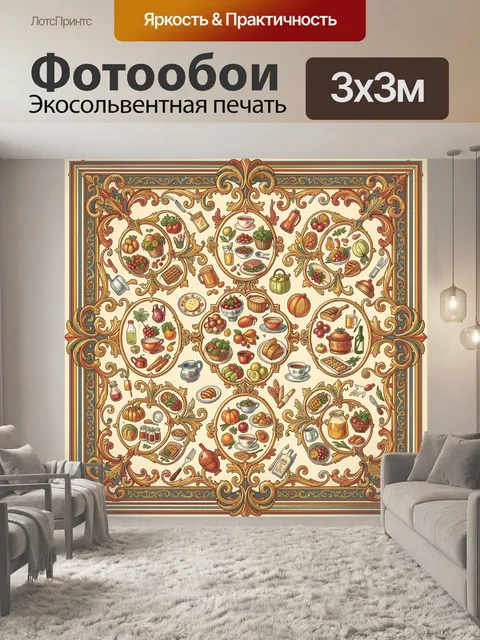 Фотообои Натюрморты еды в орнаменте