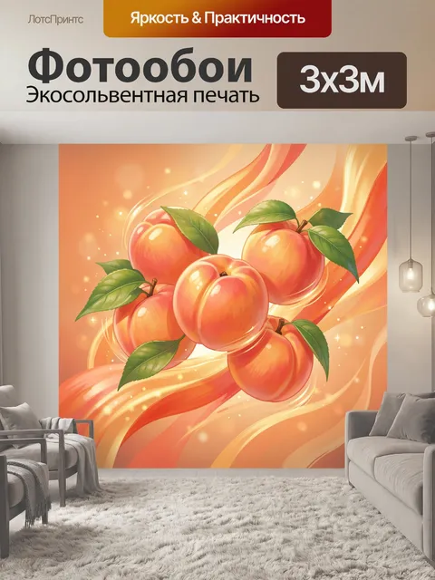 Фотообои Персики с зелёными листьями