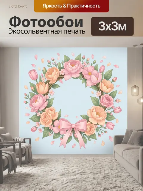 Фотообои Венок из роз и ленточки