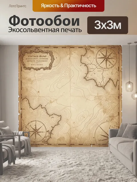 Фотообои Винтажная карта с компасами