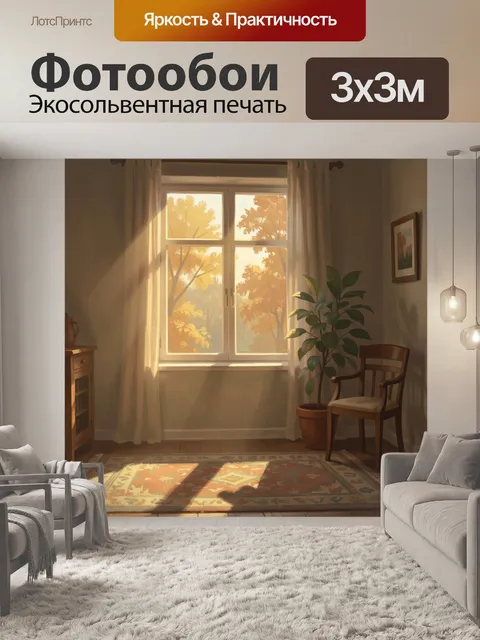 Фотообои Уютная комната с осенним окном