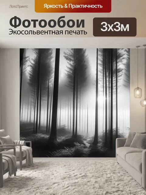 Фотообои пейзаж с лесам чернобелый