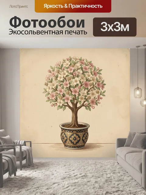 Фотообои Цветущее деревце в расписной вазе