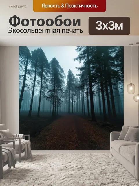 Фотообои градиент мрачного леса в тумане