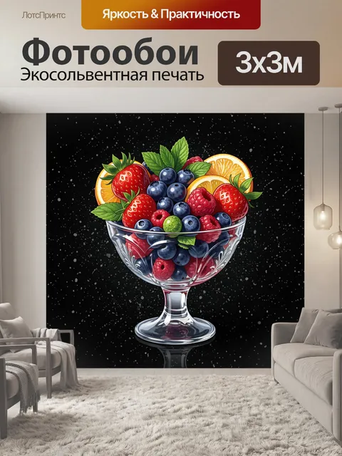 Фотообои Фруктовый микс в бокале со льдом