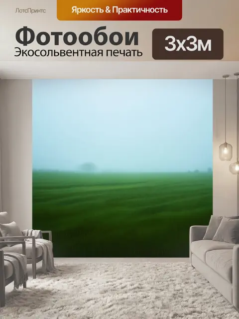 Фотообои поле, целиком погруженное в туман, где мягкие линии заставляют зрителя ощущать загадочность