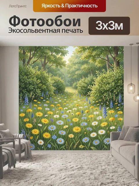 Фотообои Цветочная поляна в лесу
