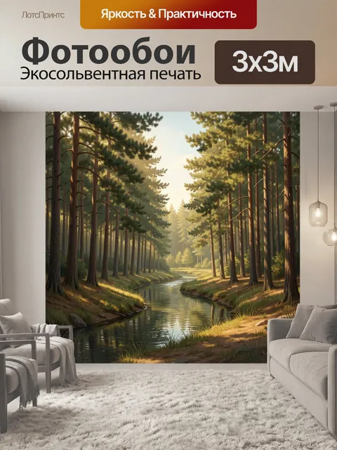 Фотообои Сосновый лес с ручьем