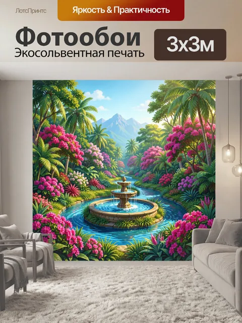 Фотообои Тропический фонтан среди цветов