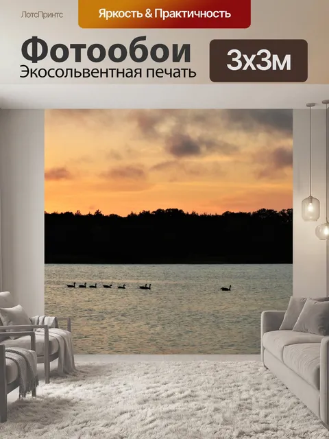 Фотообои Гуси на озере на закате