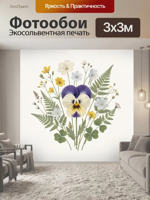 Фотообои Полевые цветы с анютиным глазом