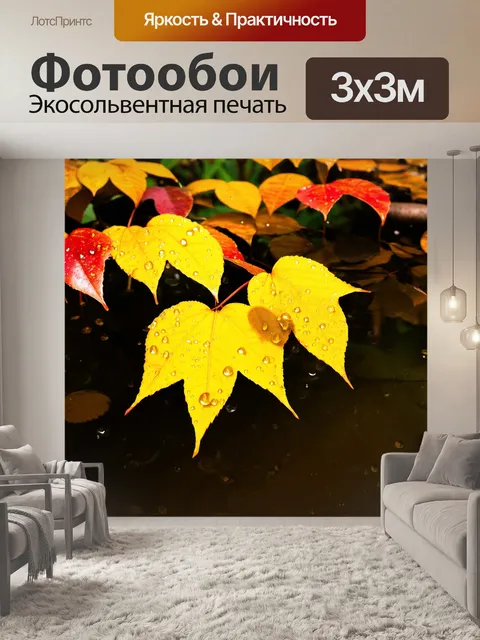 Фотообои осенние патриаршие пруды, окруженные яркими желтыми, красными и оранжевыми листьями