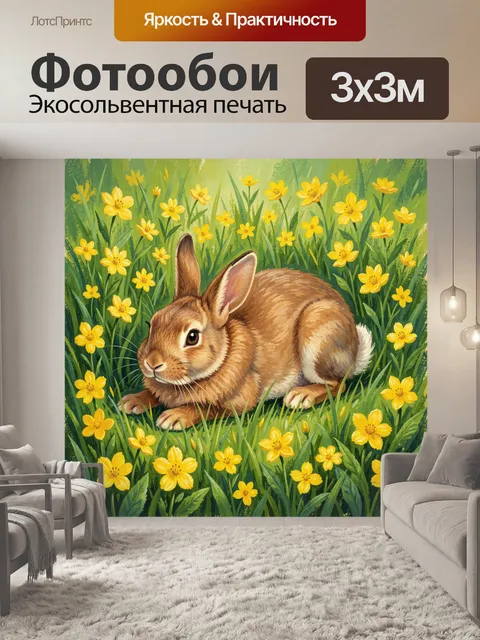 Фотообои Кролик в поле желтых цветов