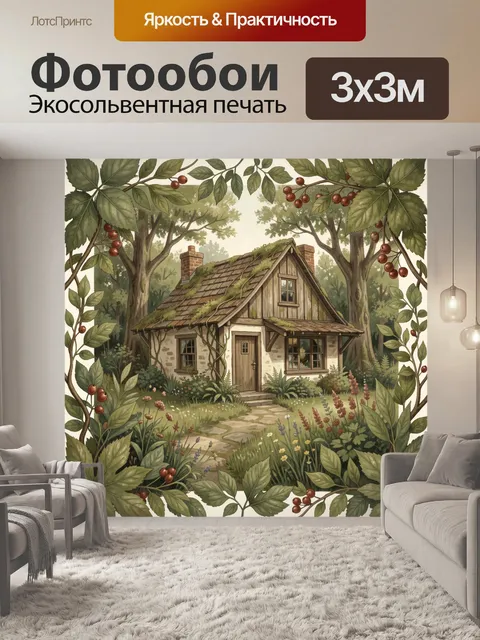 Фотообои Светлый дом в саду под листвой