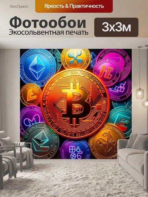Фотообои Неоновые криптовалютные монеты