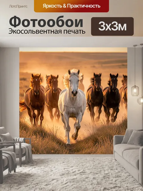 Фотообои Стая лошадей на закате