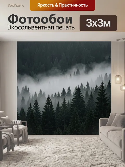 Фотообои Туманный хвойный лес