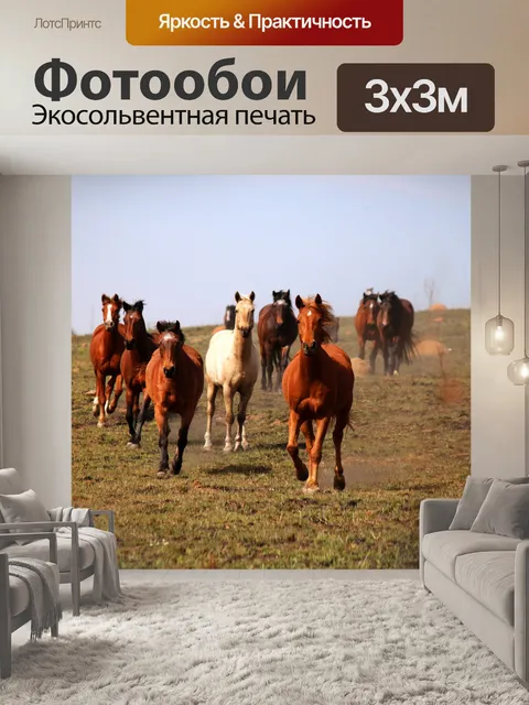 Фотообои лошади в стаде бегут вперед