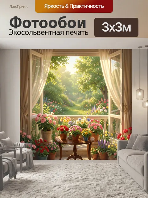 Фотообои Цветущий сад за открытым окном
