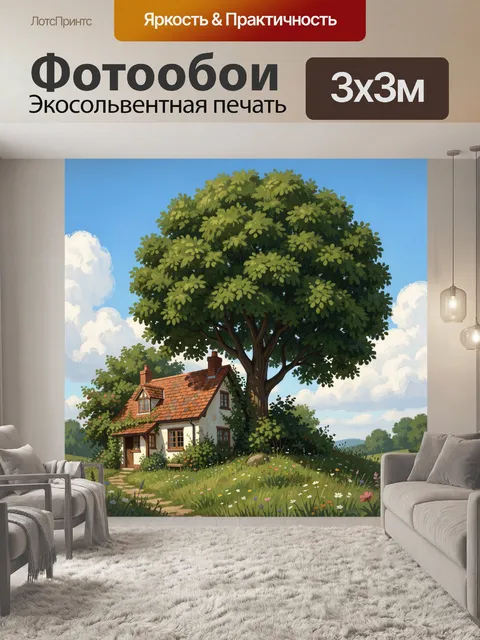 Фотообои Уютный дом под большим деревом