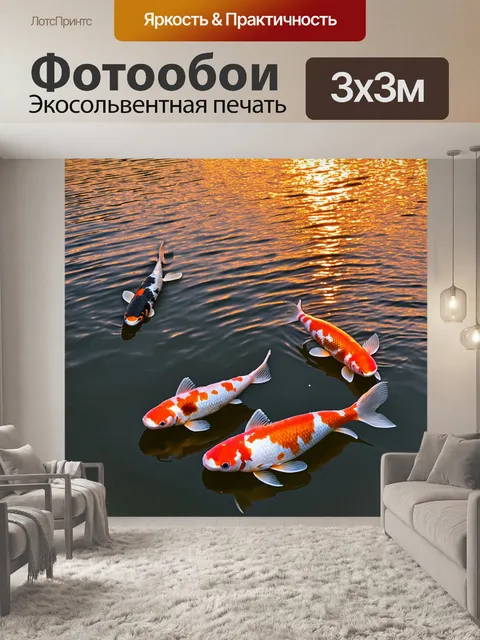 Фотообои япония, живописное озеро с крысами и отражением яркого заката