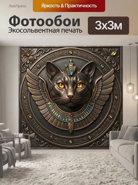 Фотообои Крылатый египетский кот в медальоне