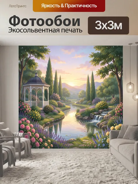 Фотообои Садовый пейзаж с беседкой