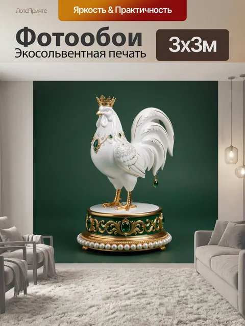 Фотообои Белый петух в короне