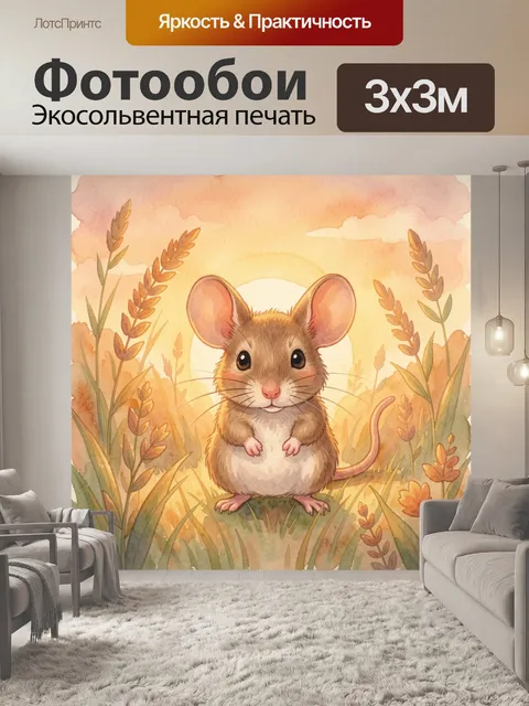 Фотообои Мышонок среди луговых трав
