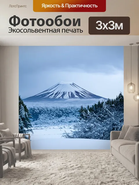 Фотообои мрачная зима на авачинском вулкане, покрытом белоснежным снегом и заснеженными деревьями