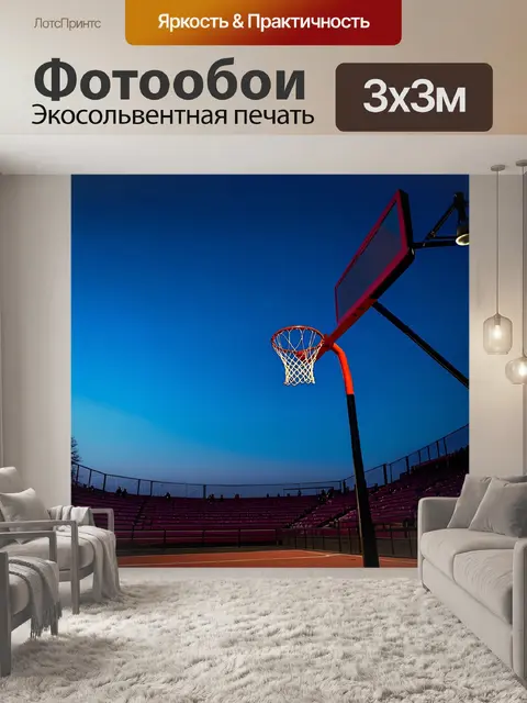 Фотообои сцена вечернего баскетбольного матча на открытом воздухе