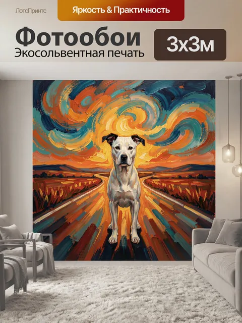 Фотообои Собака на дороге на закате