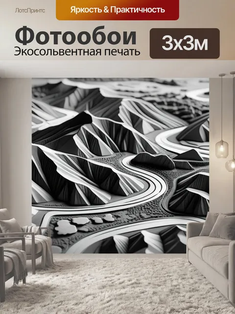 Фотообои пейзаж с рельефом чернобелый