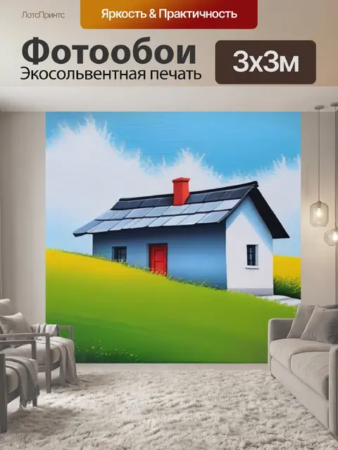 Фотообои картины пейзаж с домиком минимал