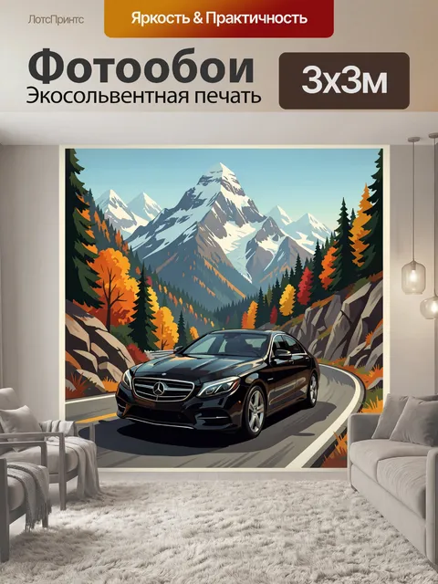 Фотообои Черный седан на горной дороге