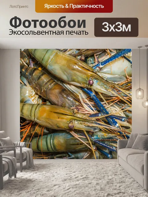 Фотообои Свежие приготовленные креветки фон мореп