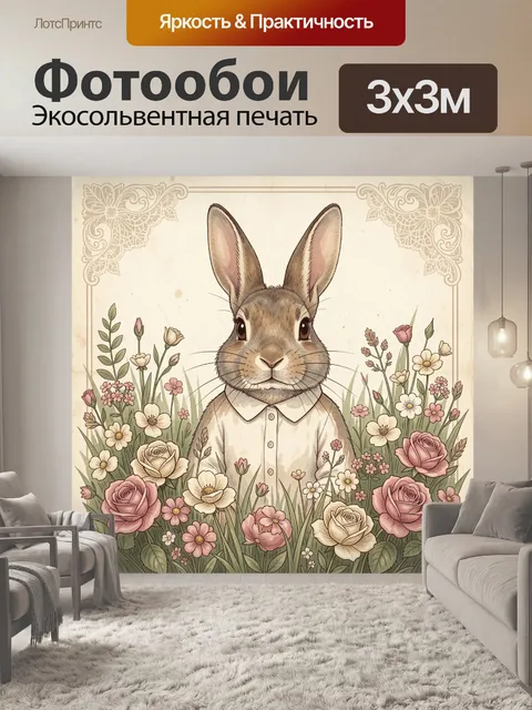 Фотообои Заяц среди полевых цветов