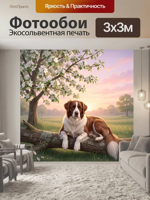 Фотообои Собака под цветущим деревом