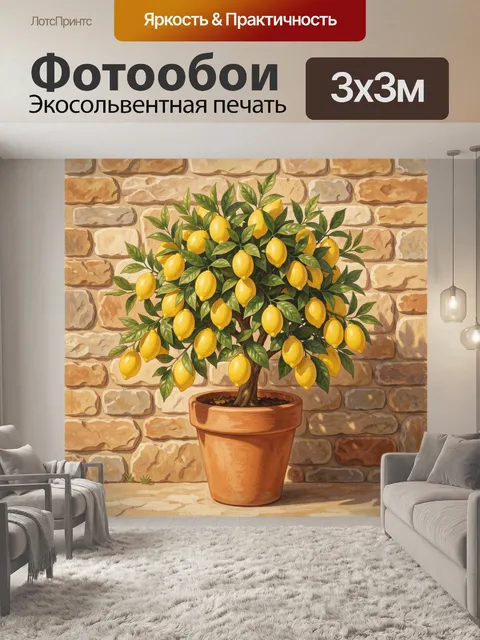 Фотообои Куст лимонов в горшке у стены
