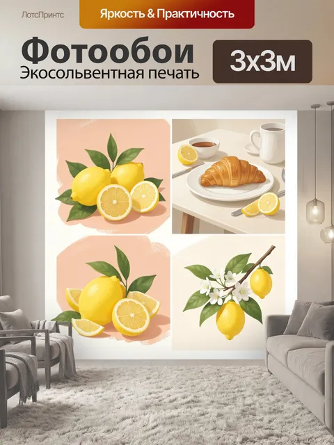 Фотообои Лимоны с листьями и цветами