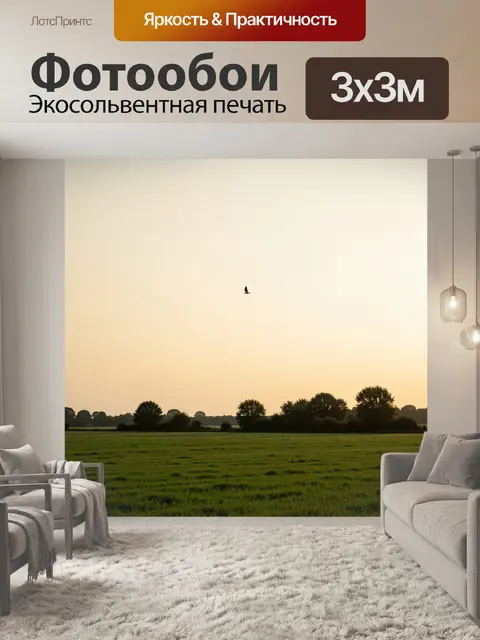 Фотообои Равнина на рассвете с птицей